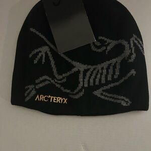 Arc'teryx Black and Gray Beanie with Gold Logo